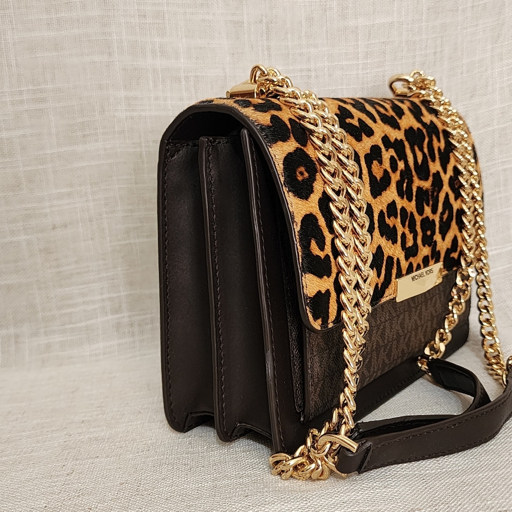 Michael Kors Canvas Leopard Print Shoulder Bag Multicolor Small NWT - Picture 2 of 9